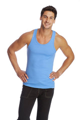 Light blue sleeveless tank top with rounded neckline and simple design from the sustain tank ice blue collection