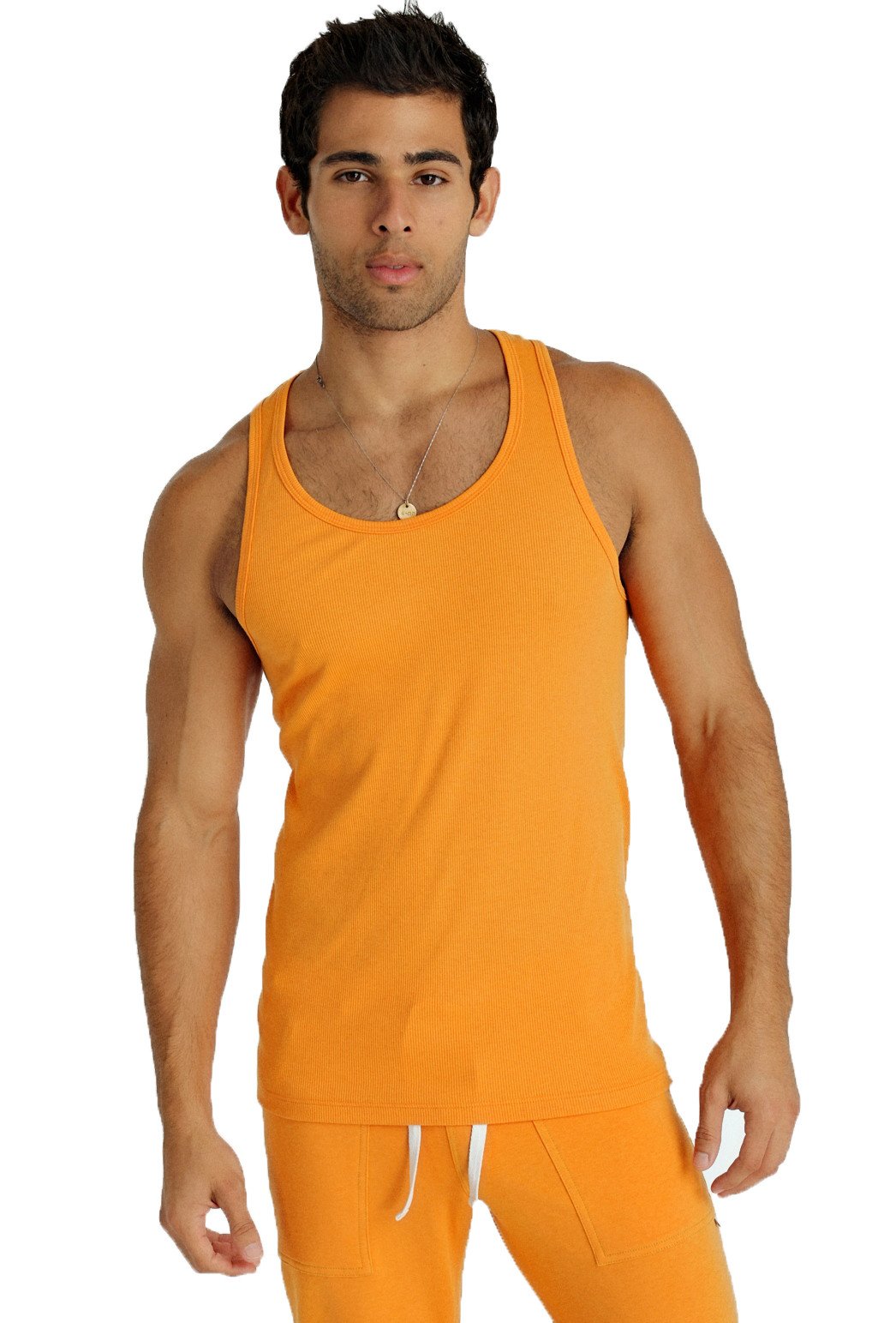 Orange ribbed sustain tank top made from sustainable materials perfect for casual wear
