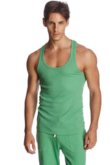 Green ribbed cotton tank top made from sustainable bamboo fabric perfect for casual summer wear