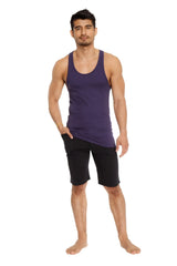 Purple sleeveless tank top made from sustainable fabric designed for comfortable casual wear in eggplant purple shade