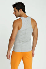 Gray sleeveless sustain tank top with a simple fitted design made from heather gray fabric for casual wear