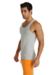 Light gray ribbed cotton sustain tank top with classic scoop neckline and breathable fabric for casual wear