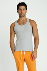 Gray heathered cotton sustain tank top with simple round neckline and straight hem for casual wear