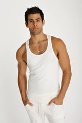 White cotton sustain tank top with a simple classic design perfect for casual wear and layering