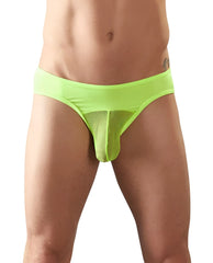 Svenjoyment neon yellow mesh pouch jock bikini thong with solid waistband in size large front view
