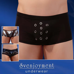 Black satin boxer briefs with silver grommets down the front svenjoyment random surprise underwear size m