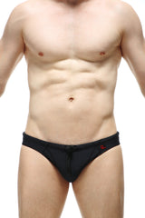 PetitQ swim bikini tarcu black swim trunks with drawstring waistband and small red logo on the side