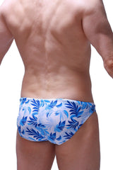 Swim bikini taik maeha swim trunks with blue and white tropical leaf pattern designed for beachwear