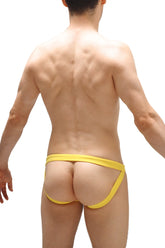 Bright yellow form-fitting athletic briefs with sleek minimalist design perfect for swimwear and active use