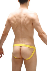 Bright yellow form-fitting athletic briefs with sleek minimalist design perfect for swimwear and active use