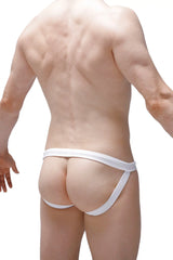 White minimalist athletic Swim Jock Moai briefs with sleek form-fitting design for comfortable active wear