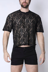 Timoteo Sorrento Lace Cropped Tee - Black