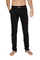 Black tactical urban at home dress pant yoga pant with slim-fit design and silver-toned button closures at waist