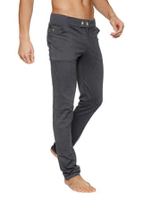 Dark gray tactical urban at home dress pant yoga pant with soft texture relaxed fit and subtle stitching details