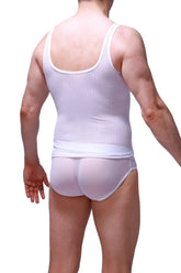 White mesh tank top attan bee white with snug fit and subtle patterned texture perfect for casual wear