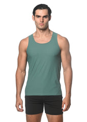 A sleek teal textured mesh performance tank top with a subtle weave and rounded neckline for athletic wear