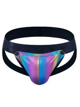 Tartarus coated jockstrap iridescent holographic fabric briefs with black elastic waistband and side straps