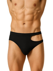 Black tartarus cut out briefs with a sleek form fitting design and breathable cut out detailing