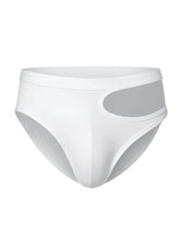 White briefs tartarus cut out brief with sheer gray side panel showcasing a stylish and breathable design