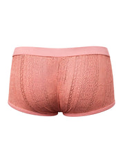 Pink tartarus lace boyshort women’s briefs with lace trim and soft seamless waistband for comfortable wear
