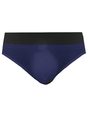 Navy blue mesh tartarus mesh jock briefs with black elastic waistband shown from the back side