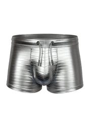 Tartarus metallic trunk shiny silver ribbed swim trunks with drawstring waistband ideal for swimming