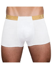 White boxer briefs tartarus monaco trunk with gold elastic waistband embossed with horseshoe patterns