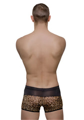 Tartarus peakaboo trunk leopard-print briefs with black elastic waistband and trim in stretchy fabric