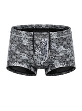 Black and white floral patterned tartarus swim trunk with drawstring waistband for comfortable beachwear