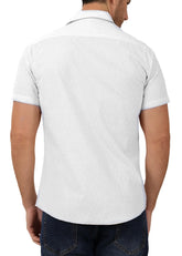 White short-sleeved button-down shirt with subtle dotted texture perfect for casual and smart casual wear