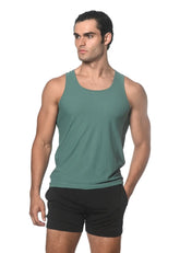 A sleek solid teal textured mesh performance tank with sleeveless design and rounded neckline for activewear