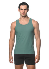A sleek teal textured mesh performance tank top with a subtle weave and rounded neckline for athletic wear