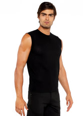 Black ribbed knit sleeveless top textured open knit vest perfect for layering and casual wear