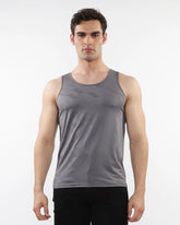 Gray textured stretch mesh performance tank with subtle geometric pattern designed for athletic use