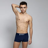 Navy blue thancute basic trunk boxer brief underwear size L with white logo on waistband made from soft fabric