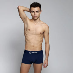 Navy blue thancute basic trunk boxer brief underwear size L with white logo on waistband made from soft fabric