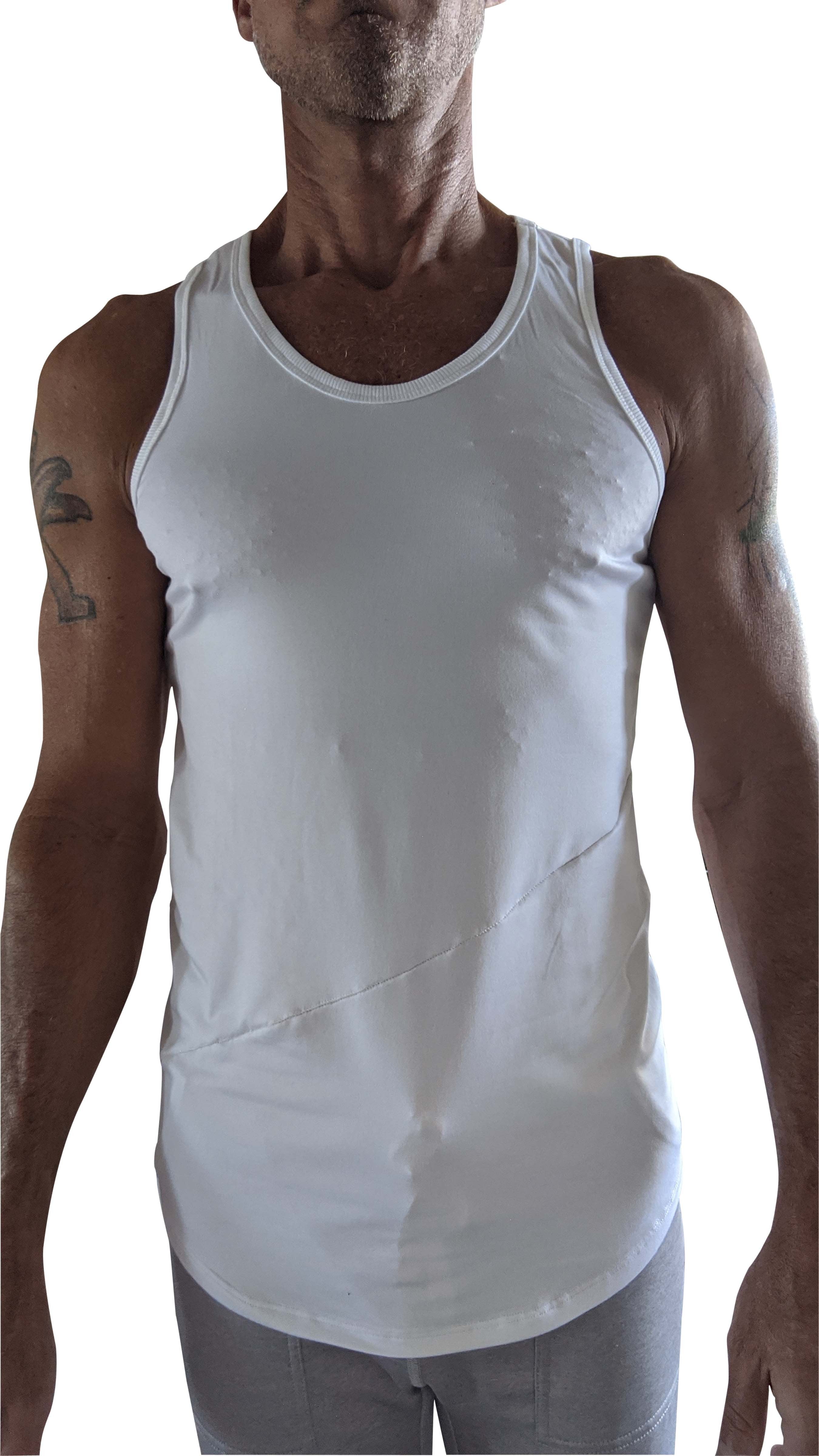 The perfect tank white sleeveless tank top with rounded neckline and subtle diagonal seam detail
