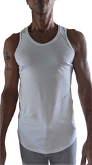 The perfect tank white sleeveless tank top with rounded neckline and subtle diagonal seam detail