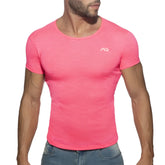 Thin flame t-shirt vibrant pink short-sleeved athletic shirt with subtle heathered texture and small white logo on chest