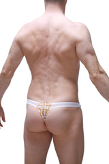 White thong with gold geometric pattern made of alloy metal from petitq thong annoix carlot collection
