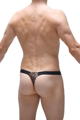 Petitq thong annoix panthere leopard print thong with black waistband showing front view