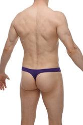 Purple petitq thong arkeuil bee with textured perforated design showing the back side of the underwear