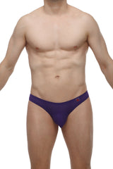 Purple mesh briefs with a subtle red petitq logo on the waistband from the thong arkeuil bee purple collection