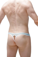 Light blue and white mesh thong ausas net green with thin supportive waistband showing front side