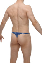 Blue thong with white whale pattern from PetitQ featuring new denim material and stylish design