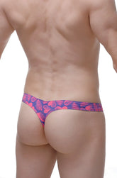 Thong Bulan tropical hearts vibrant pink and purple tropical leaf patterned thong front view