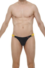Black thong chains joe black briefs with bold yellow chain detailing on waistband showing the back side