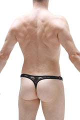 Black lace thong with decorative belt detail designed as thong chains lace black lingerie accessory