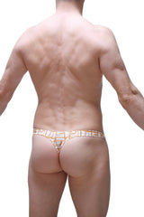 Petitq thong chill carlot alloy gold and white geometric patterned thong showing the back side