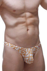 PetitQ thong Chill Carlot Alloy in orange and white patterned fabric with bold geometric design for men